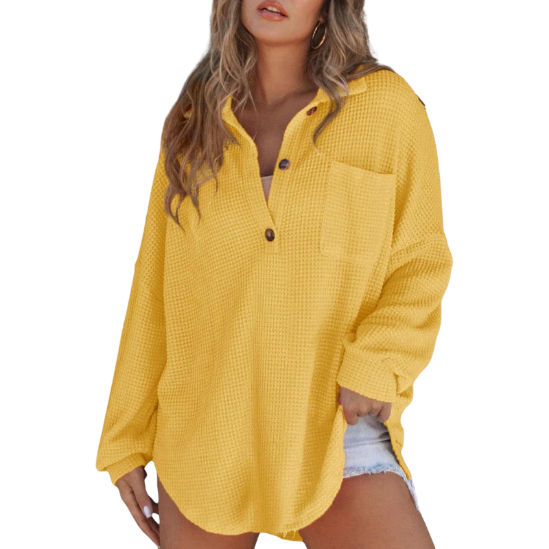 LENA - Button V-Neck Tunic Blouse