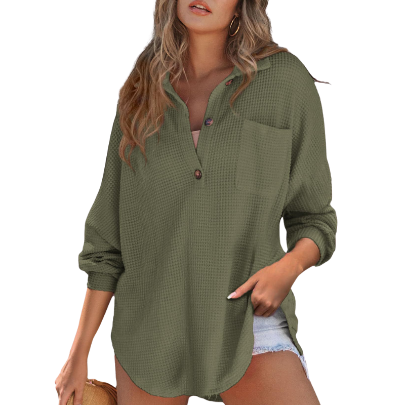 LENA - Button V-Neck Tunic Blouse