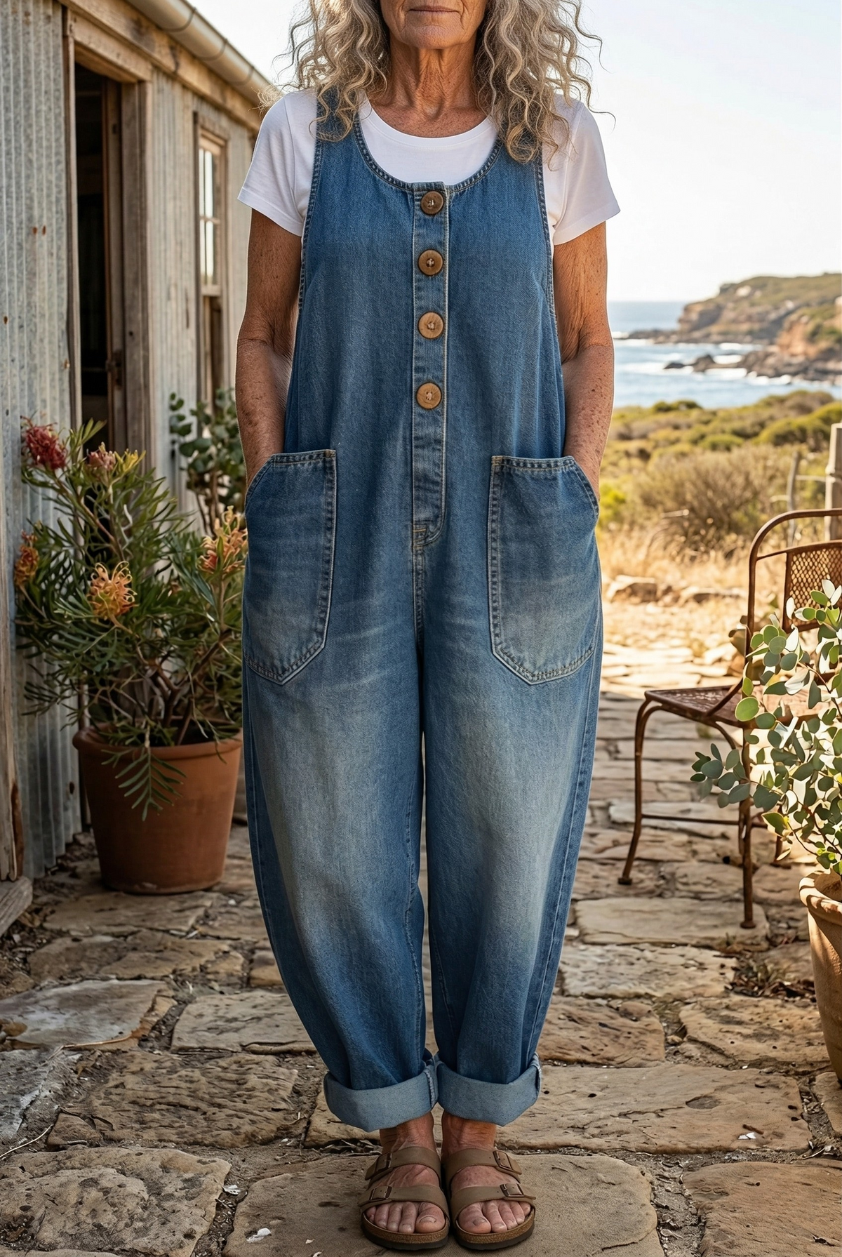 LETTIE - Vintage Washed Denim Dungaree