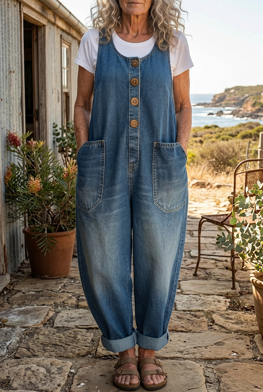 LETTIE - Vintage Washed Denim Dungaree