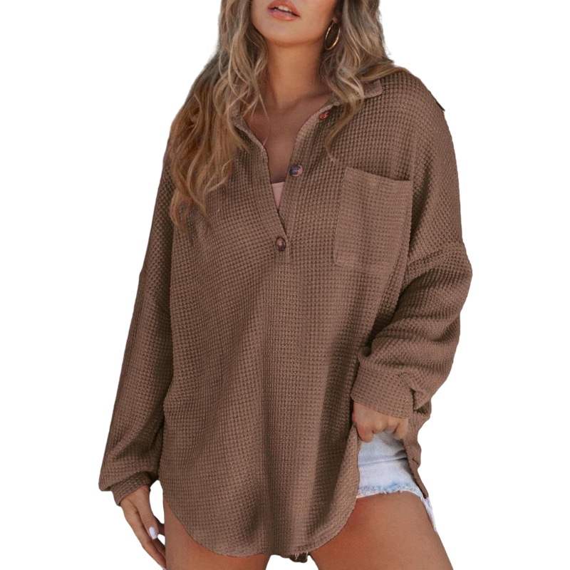 LENA - Button V-Neck Tunic Blouse