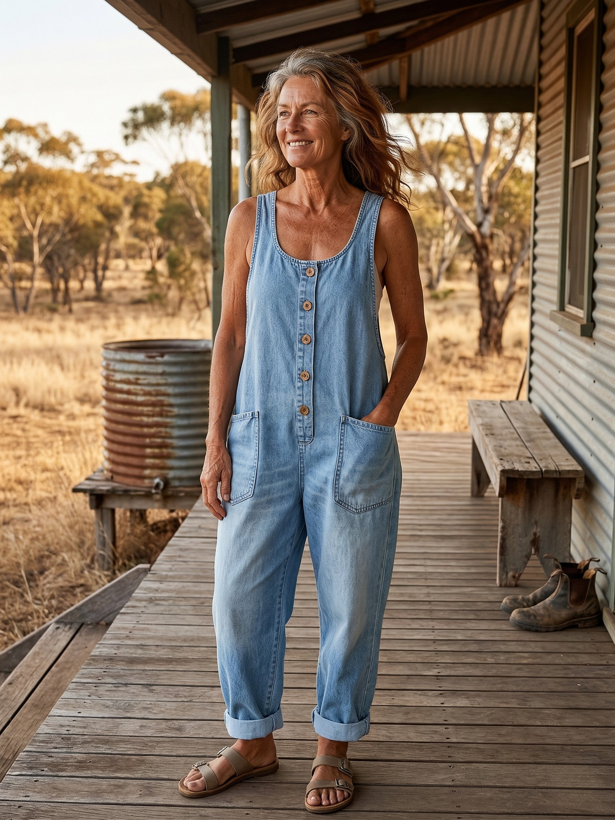 LETTIE - Vintage Washed Denim Dungaree