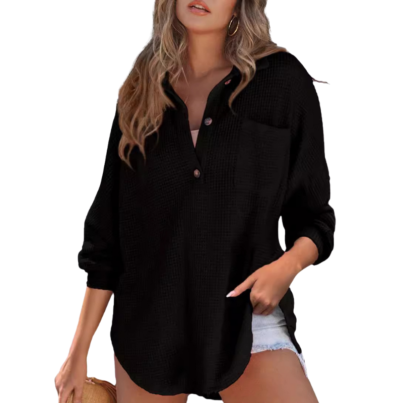 LENA - Button V-Neck Tunic Blouse