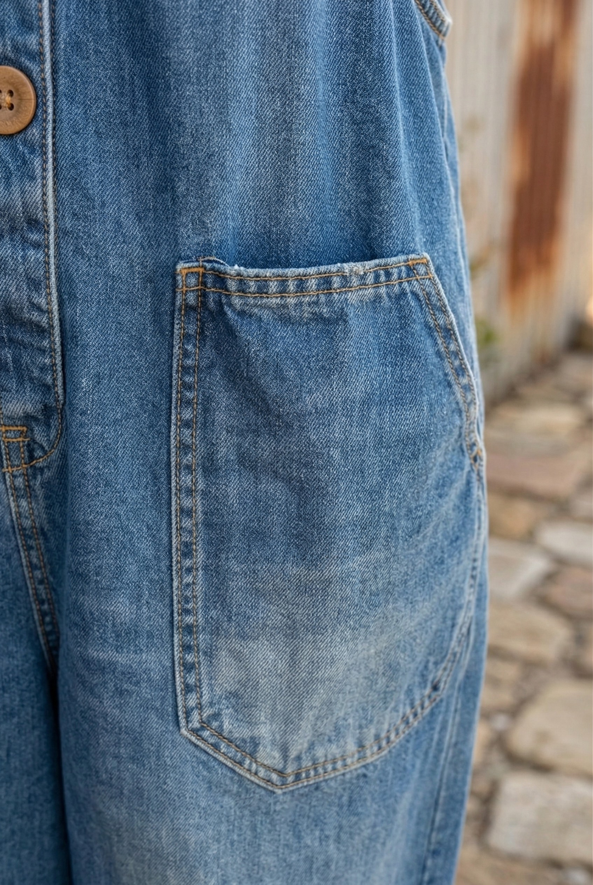 LETTIE - Vintage Washed Denim Dungaree