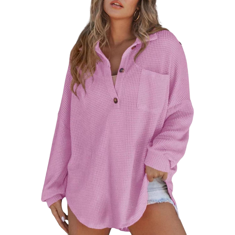 LENA - Button V-Neck Tunic Blouse