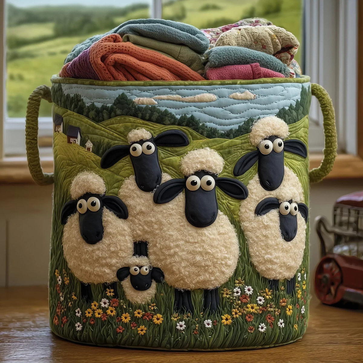 ROSIE - Hand-Quilted Sheep Laundry Basket