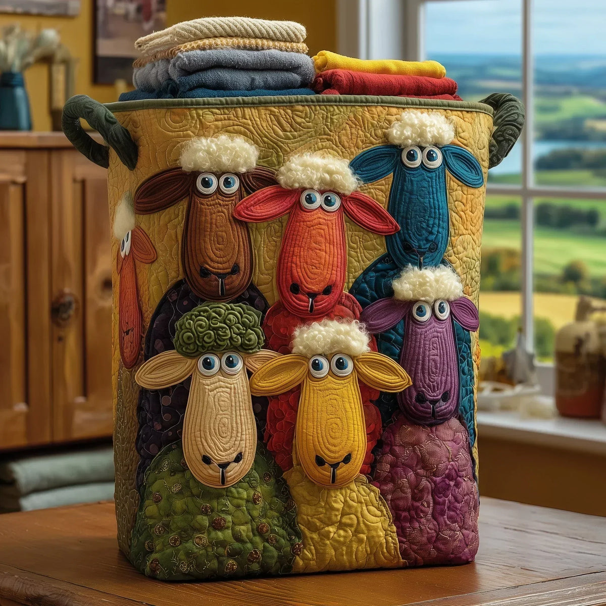ROSIE - Hand-Quilted Sheep Laundry Basket