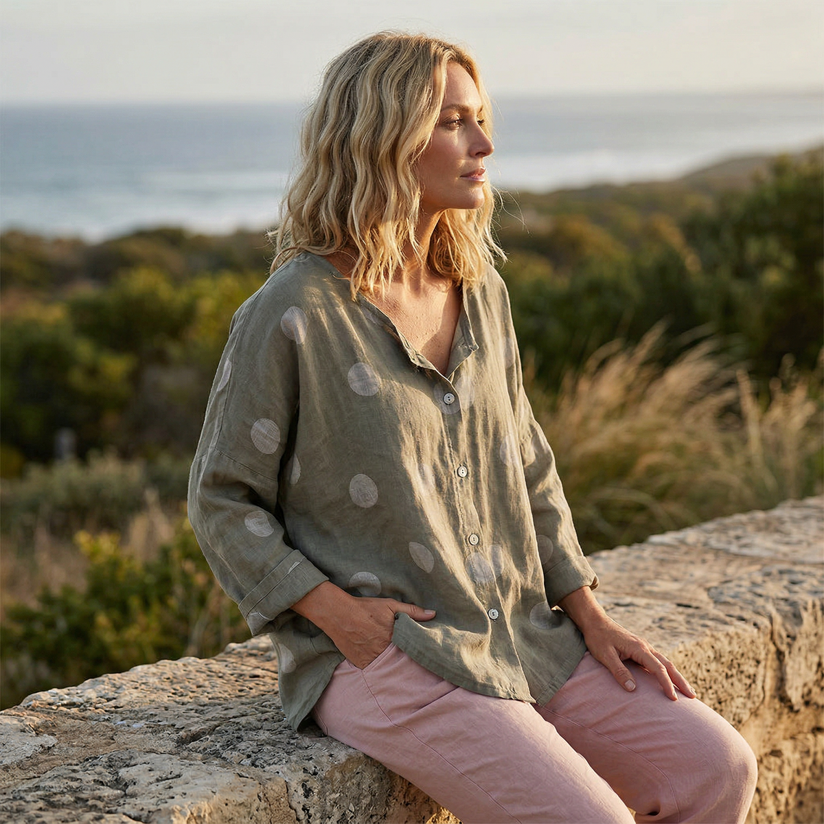 DELLA - Spotted Linen Blouse