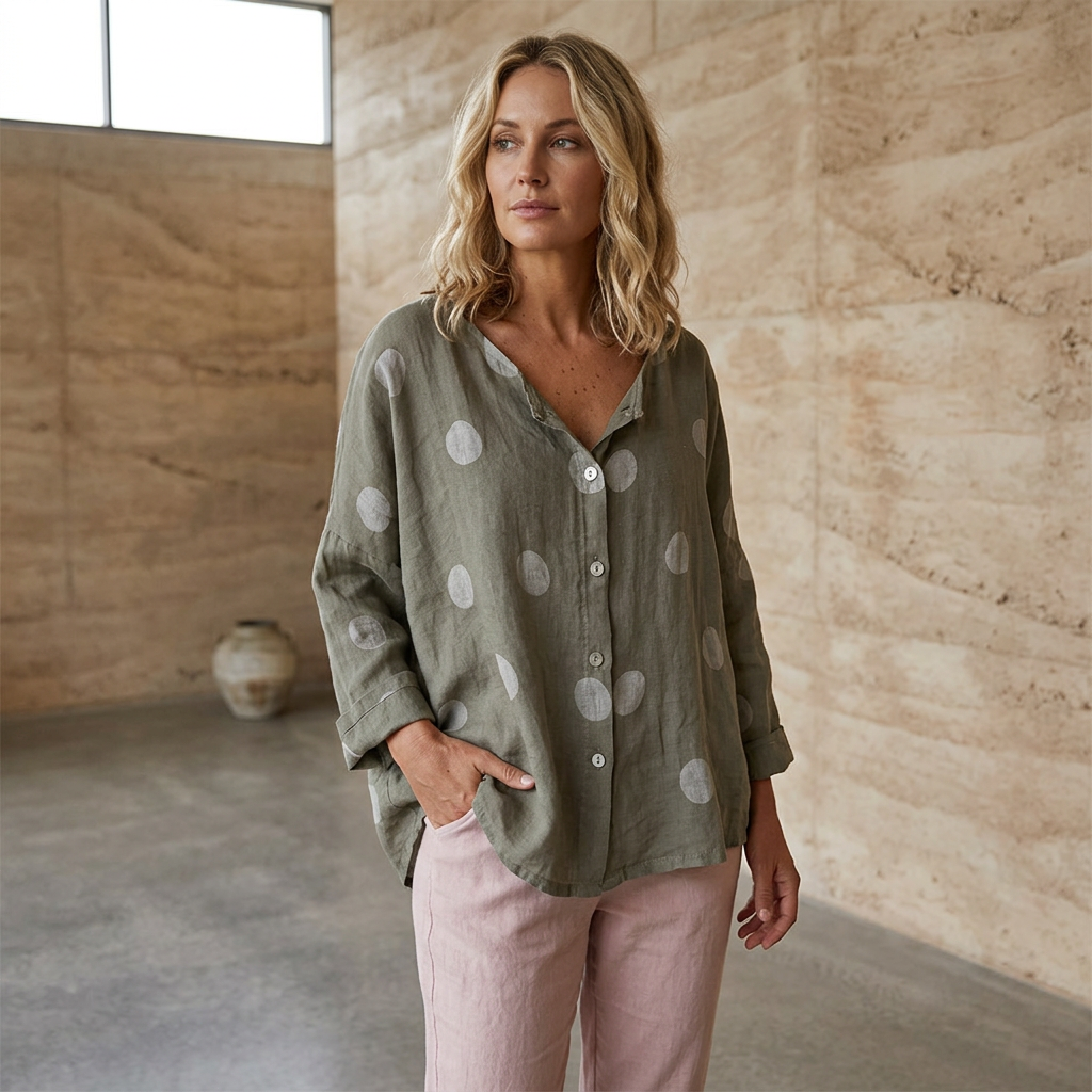 DELLA - Spotted Linen Blouse
