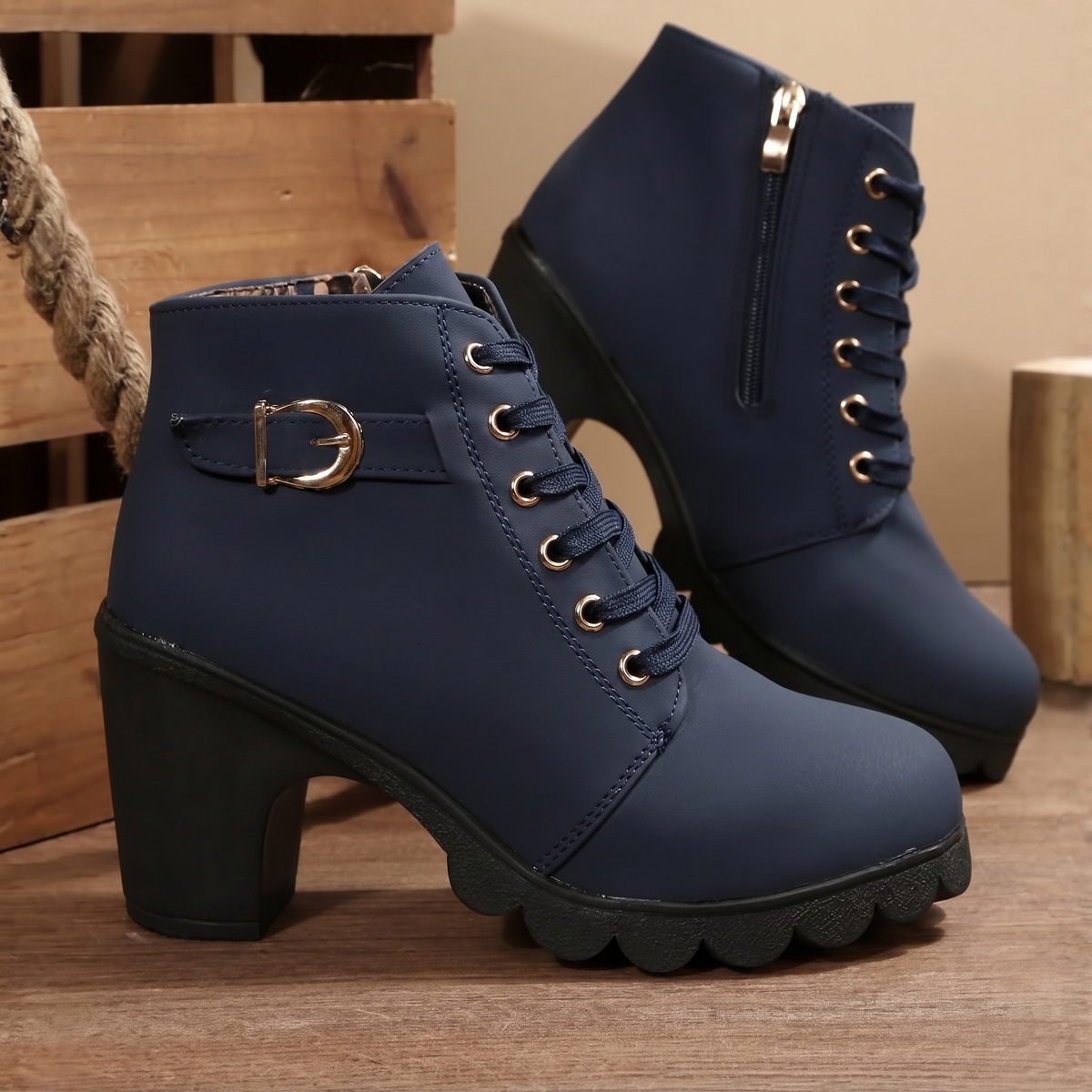 BLYTHE - Chunky Lace-Up Ankle Boots