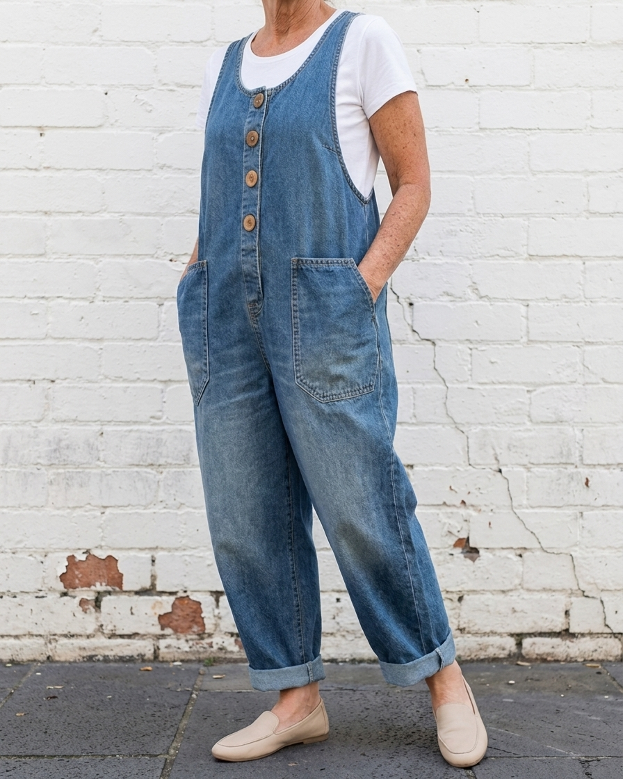 LETTIE - Vintage Washed Denim Dungaree