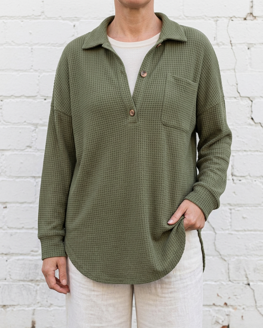 LENA - Button V-Neck Tunic Blouse